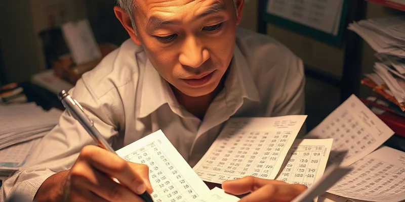 Người đàn ông đang ghi chép các con số lô đề bạc nhớ